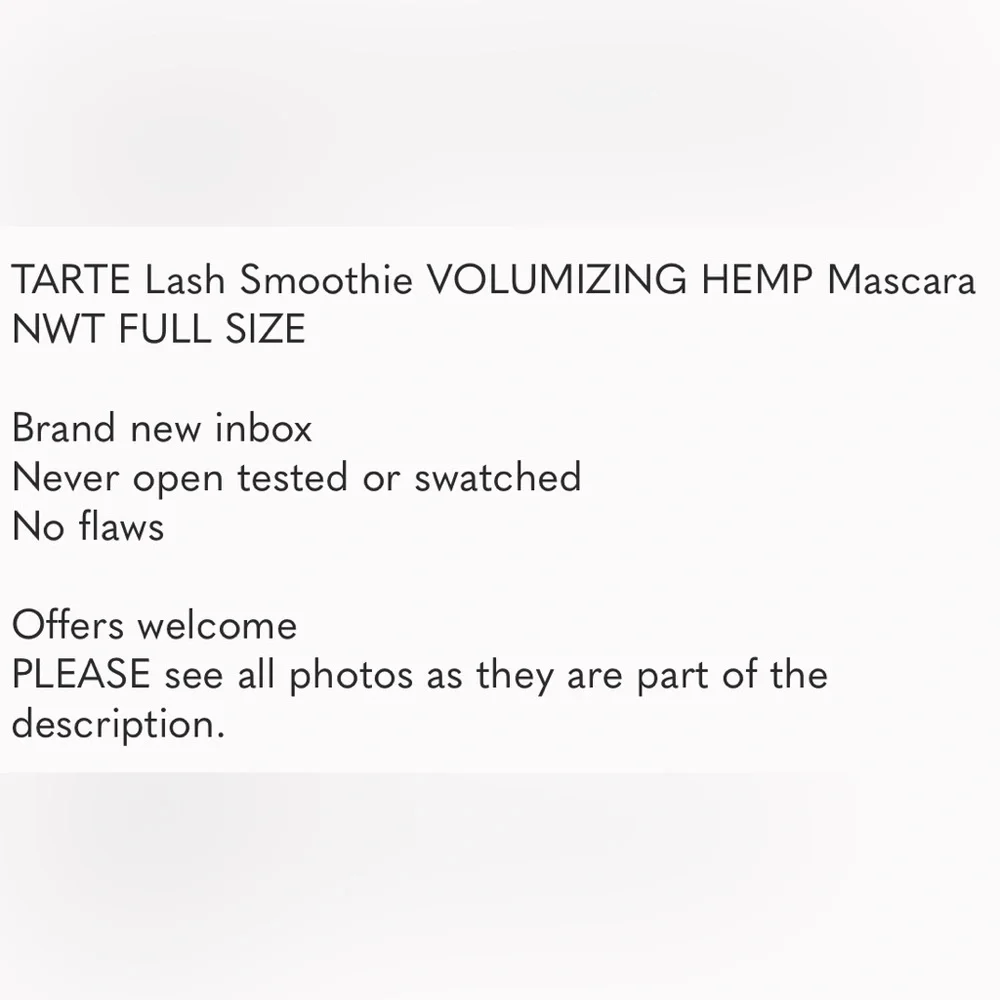 TARTE Lash Smoothie VOLUMIZING HEMP Mascara NWT FULL SIZE